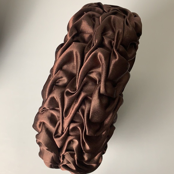 Handmade mini cushion Chocolate brown satiny material-Smocking style (NWT) - Picture 3 of 4